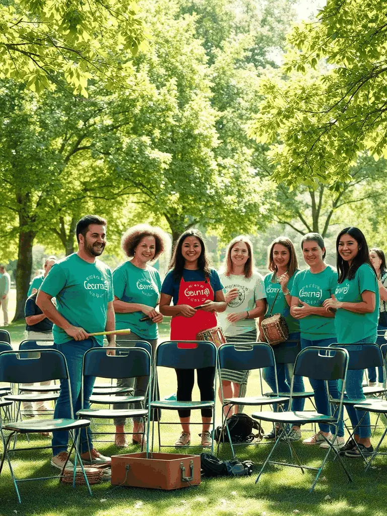 A photo of volunteers setting up for a musical event, showcasing the collaborative effort and community involvement that drives ASS SOUTIEN ECOLE MUNICIPALE MUSIQUE.